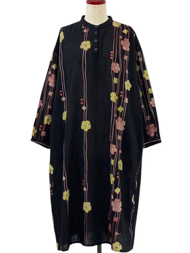 Collared Dress - Blossom Path Print - Black
