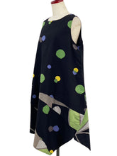 Asymmetrical Layered Jumper - Colorful Dots/Geometric Plants Print - Black