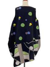 Asymmetrical Layered Jumper - Colorful Dots/Geometric Plants Print - Black