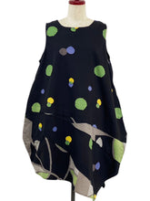Asymmetrical Layered Jumper - Colorful Dots/Geometric Plants Print - Black