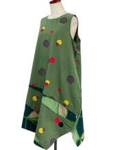 Asymmetrical Layered Jumper - Colorful Dots/Geometric Plants Print - Green