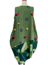 Asymmetrical Layered Jumper - Colorful Dots/Geometric Plants Print - Green
