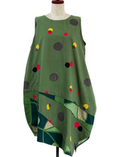 Asymmetrical Layered Jumper - Colorful Dots/Geometric Plants Print - Green