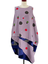Asymmetrical Layered Jumper - Colorful Dots/Geometric Plants Print - Purple