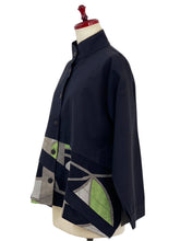Layered Jacket - Solid/Geometric Plants Print - Black