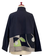 Layered Jacket - Solid/Geometric Plants Print - Black