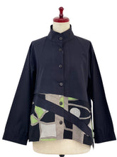 Layered Jacket - Solid/Geometric Plants Print - Black
