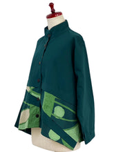 Layered Jacket - Solid/Geometric Plants Print - Green