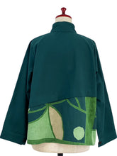 Layered Jacket - Solid/Geometric Plants Print - Green