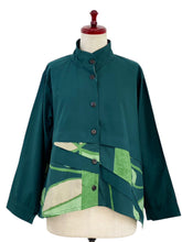 Layered Jacket - Solid/Geometric Plants Print - Green