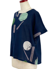 Overlap Back Top - Moon Branch Print - Dark Blue
