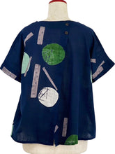 Overlap Back Top - Moon Branch Print - Dark Blue