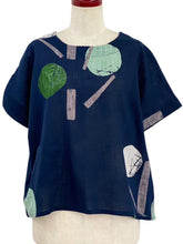 Overlap Back Top - Moon Branch Print - Dark Blue