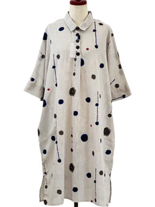 Collared Dress - Drops Print - Light Grey