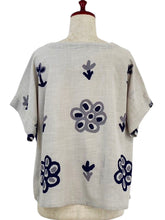 Circle Patch Top - Bloom Print - Light Grey