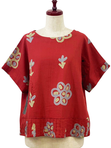 Circle Patch Top - Bloom Print - Red