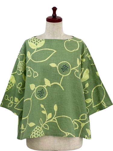 Back Button Pullover - Fruits Vine Print - Green