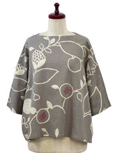 Back Button Pullover - Fruits Vine Print - Grey
