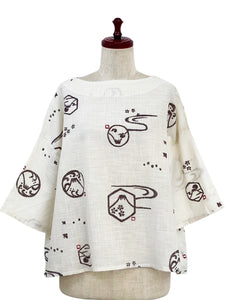 Back Button Pullover - Fuji Print - Natural