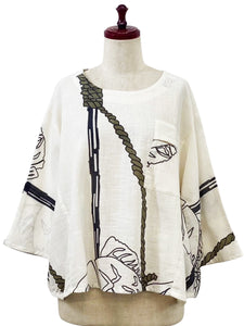 Gathered Pullover - Sea Bream Print - Natural