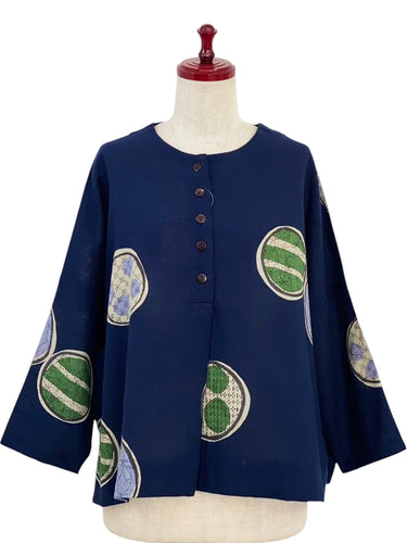 Half Button Pullover - Marbles Print - Dark Blue