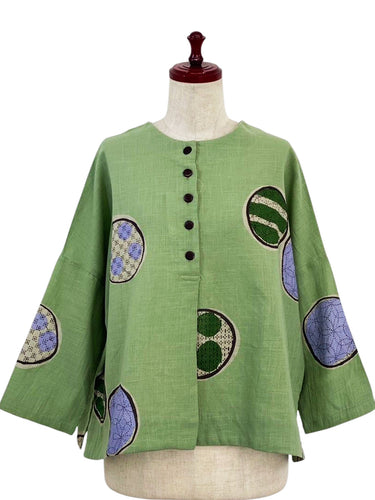 Half Button Pullover - Marbles Print - Green