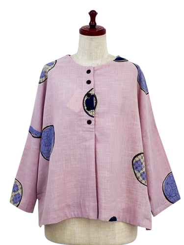 Half Button Pullover - Marbles Print - Pink