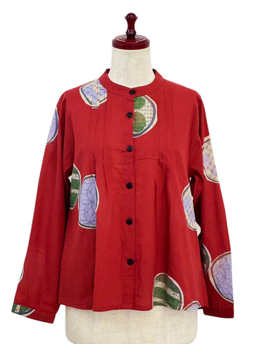 Pintuck Jacket - Flower Field Print - Red