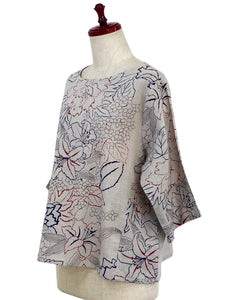 Crop Pullover - Lily Print - Light Grey