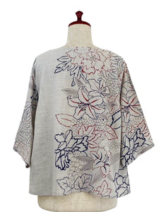 Crop Pullover - Lily Print - Light Grey