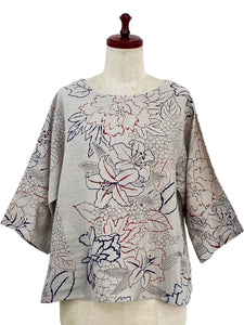 Crop Pullover - Lily Print - Light Grey