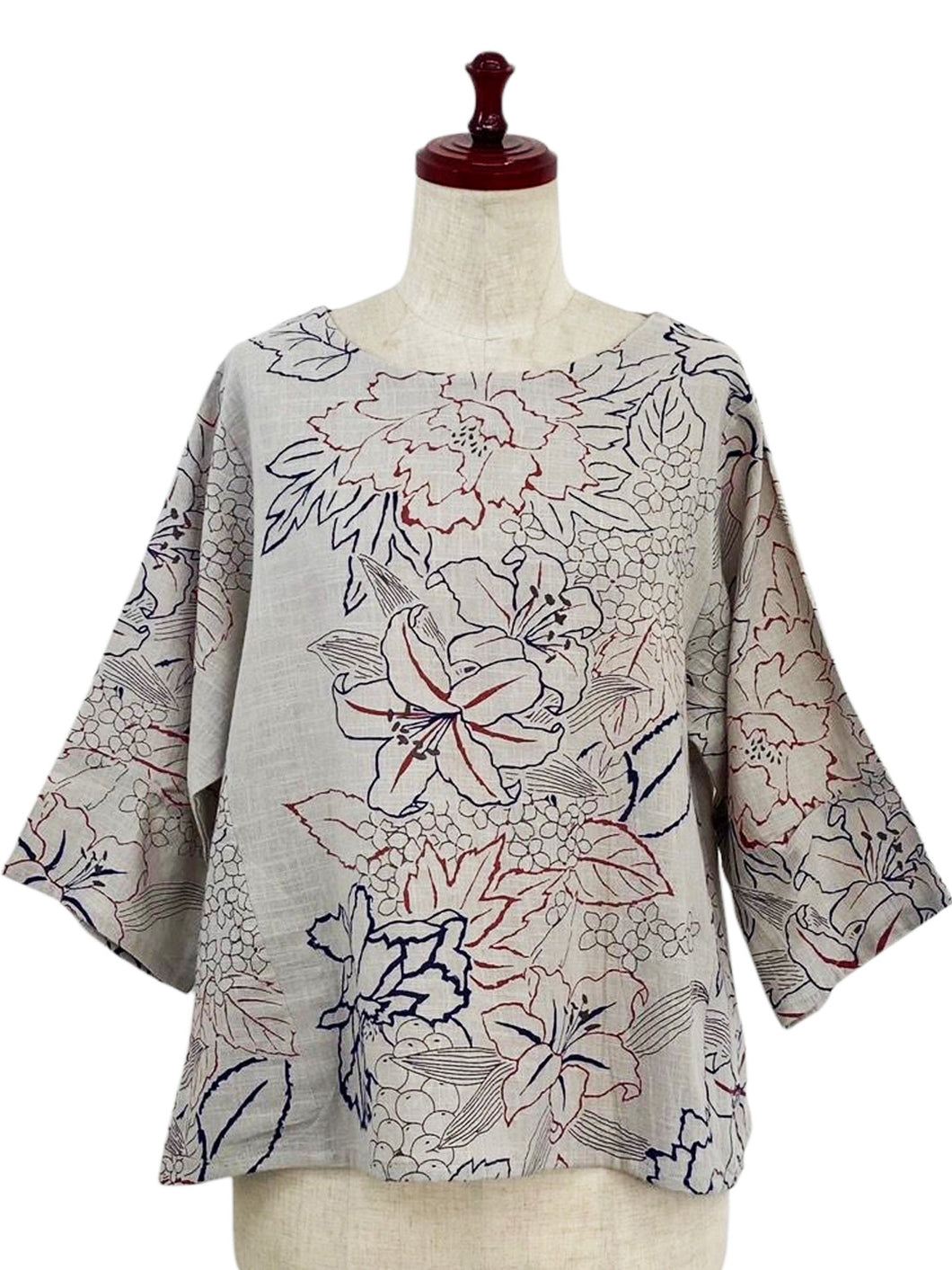 Crop Pullover - Lily Print - Light Grey