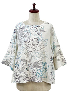Crop Pullover - Lily Print - Natural