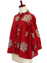 Frilled Collared Jacket - Bloom Print - Red