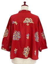 Frilled Collared Jacket - Bloom Print - Red