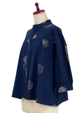 Frilled Collared Jacket - Watercolor Circles Print - Dark Blue