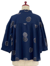 Frilled Collared Jacket - Watercolor Circles Print - Dark Blue