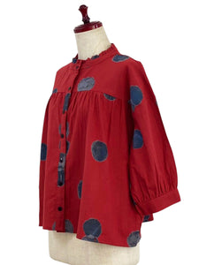 Frilled Collared Jacket - Watercolor Circles Print - Red