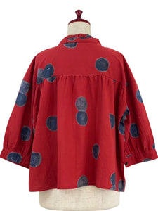 Frilled Collared Jacket - Watercolor Circles Print - Red