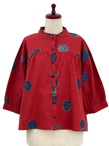 Frilled Collared Jacket - Watercolor Circles Print - Red