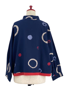 Layered Jacket - Multi Textile Ring Print - Dark Blue