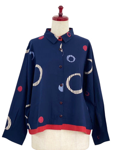 Layered Jacket - Multi Textile Ring Print - Dark Blue