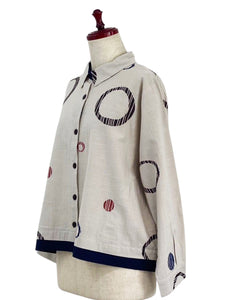 Layered Jacket - Multi Textile Ring Print - Light Grey