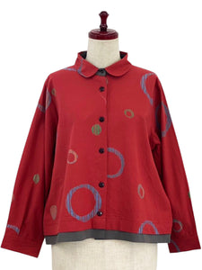 Layered Jacket - Multi Textile Ring Print - Red