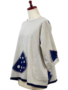 Layered Hem Pullover - Melon Print - Light Grey