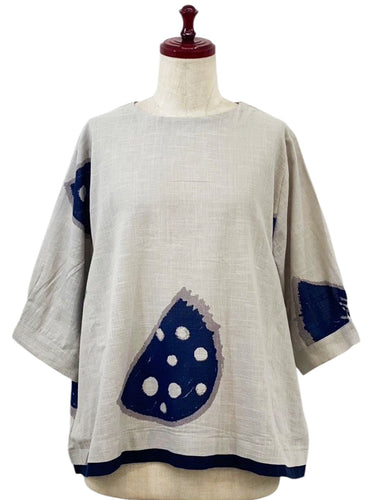 Layered Hem Pullover - Melon Print - Light Grey