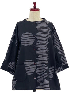 A-Line Jacket - Striped Eclipse Print - Black