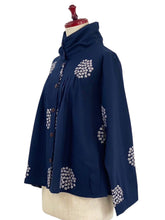 Stand Collar Tuck Jacket - Kasumi Flower Print - Dark Blue