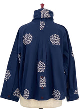 Stand Collar Tuck Jacket - Kasumi Flower Print - Dark Blue