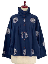 Stand Collar Tuck Jacket - Kasumi Flower Print - Dark Blue